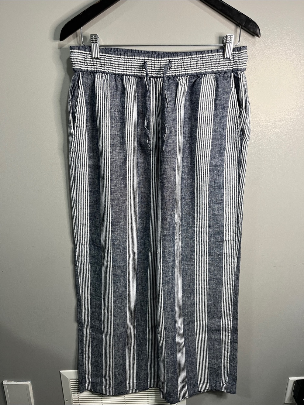 George Blue & White Striped Linen Blend Wide Leg Pants Women’s Medium
